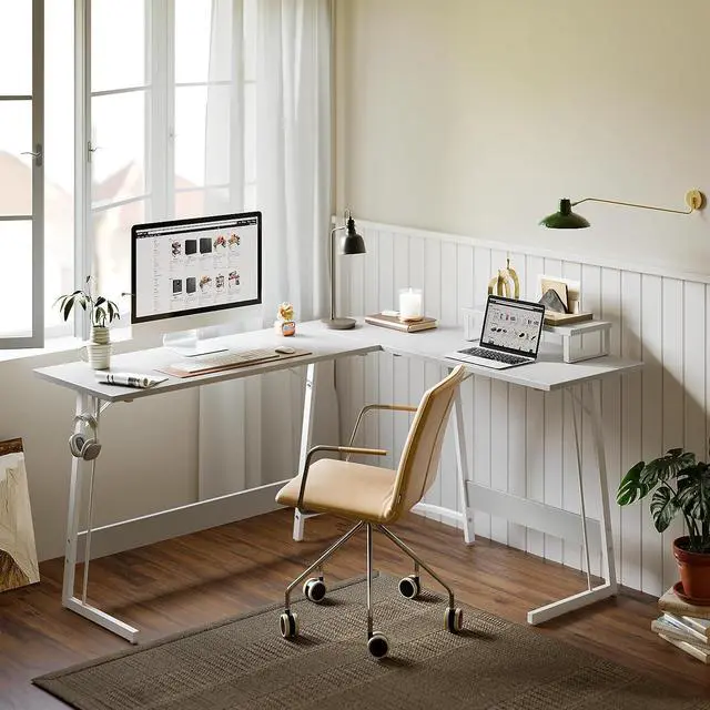 Alt view image 6 of 7 - CubiCubi L Shaped Gaming Desk Computer Office Desk, 67 inch Corner Desk with Large Monitor Stand for Home Office Study Writing Workstation, White