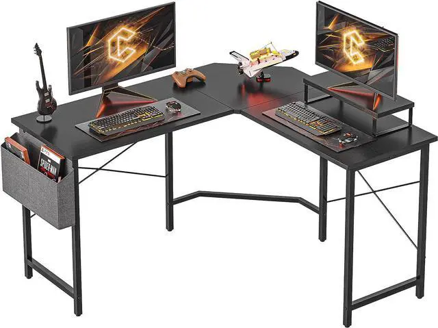 Main image of CubiCubi L Shaped Gaming Desk, 47.2 inch Computer Corner Desk with Monitor Shelf for Home Office Study Writing Workstation, Black