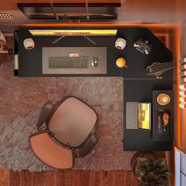 Alt view image 7 of 7 - CubiCubi L Shaped Gaming Desk, 47.2 inch Computer Corner Desk with Monitor Shelf for Home Office Study Writing Workstation, Black