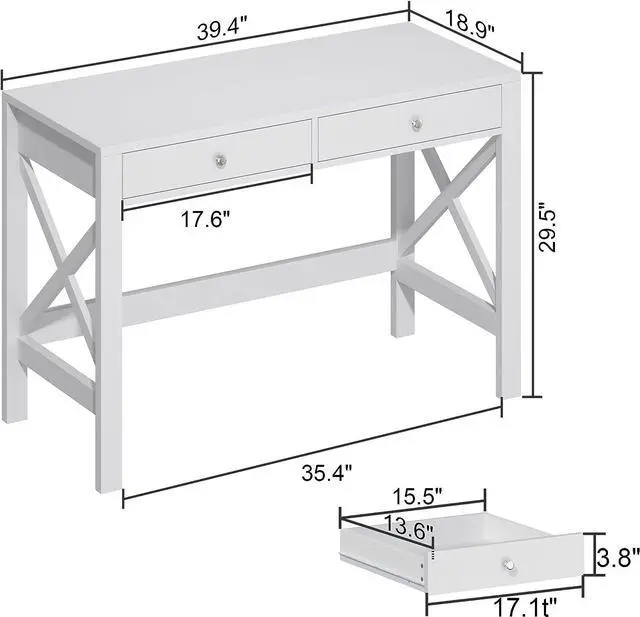 Alt view image 2 of 7 - ChooChoo Computer Desk Study for Home Office, Modern Simple 40 Inches White Desk with Drawers, Makeup Vanity Console Table