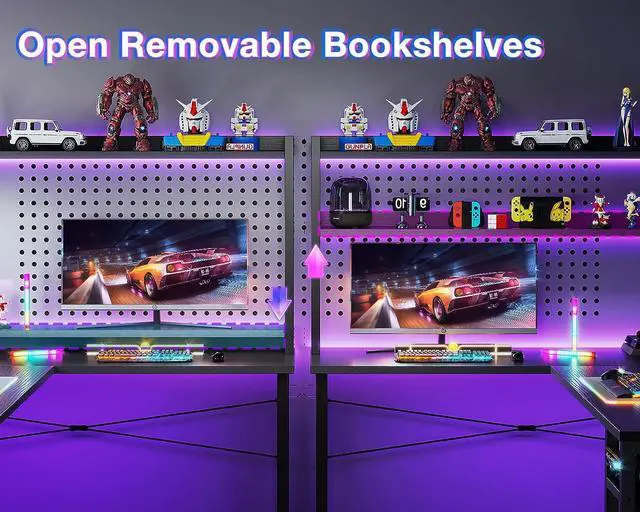 Alt view image 7 of 7 - L Shaped Gaming Desk with Hutch, Computer Desk with Storage Shelves, 66" L Shaped Desk for Home Office, Corner Desk with Headphone Hook, Black