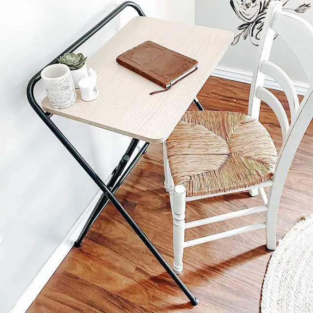 Alt view image 7 of 7 - SOFSYS Modern Folding Desk for Small Space, Computer Gaming, Writing, Student and Home Office Organization, Industrial Metal Frame with Premium Desktop Surfaces, Oak/Black