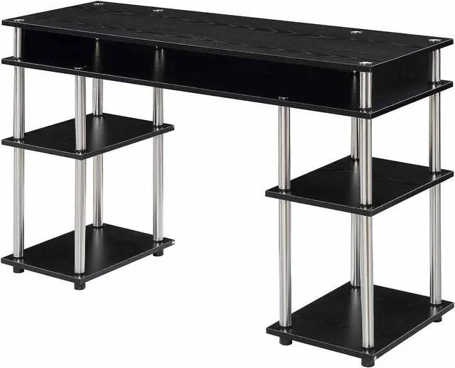 Main image of Convenience Concepts Designs2Go No Tools Student Contemporary Office Desk and Vanity with Shelves, 47.25" L x 15.75" W x 30" H, Black