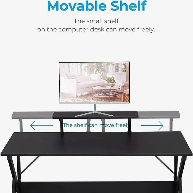 Alt view image 3 of 7 - GreenForest Home Office Desk with Monitor Shelf Computer Gaming Desk 47 inch Writing Study Table for Workstation, Black