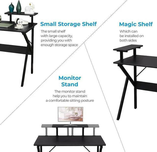 Alt view image 6 of 7 - GreenForest Home Office Desk with Monitor Shelf Computer Gaming Desk 47 inch Writing Study Table for Workstation, Black
