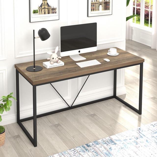 Alt view image 3 of 7 - FOLUBAN Industrial Computer Desk, Rustic Wood and Metal Writing Desk, Vintage PC Table for Home Office, Oak 60 inch