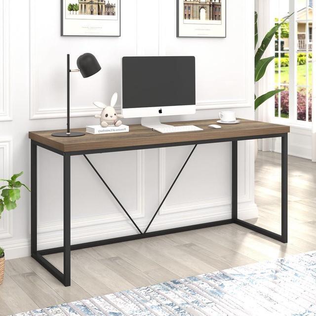 Alt view image 7 of 7 - FOLUBAN Industrial Computer Desk, Rustic Wood and Metal Writing Desk, Vintage PC Table for Home Office, Oak 60 inch