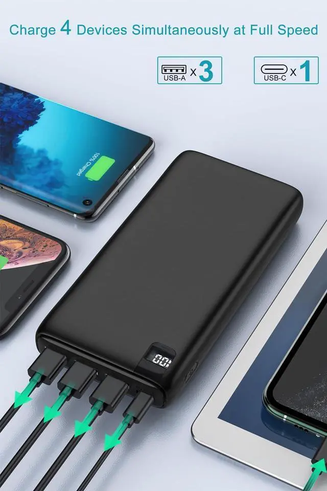 Alt view image 3 of 7 - IXNINE Power Bank 26800mAh Portable Charger, High Capacity Phone Charger Compact External Battery Pack with LED Display and 4 Fast Charging Outputs for Cellphone Tablet