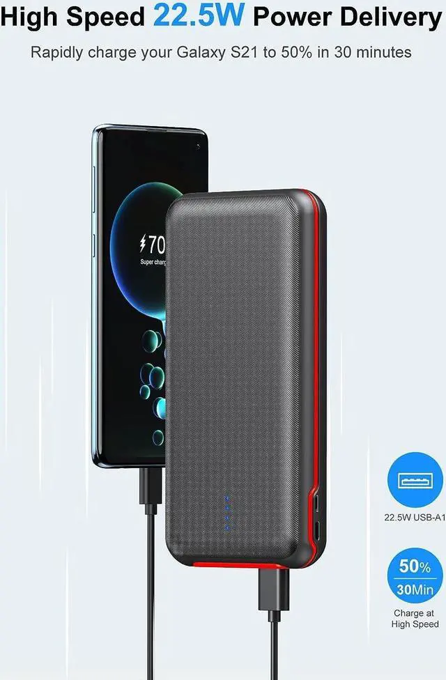 Alt view image 3 of 7 - Portable Charger, Power Bank 30000mAh Battery Pack with 22.5W Fast Charging, 4 Outputs External Charger PD 20W USB C for iPhone, Samsung, Pad Mini, and More