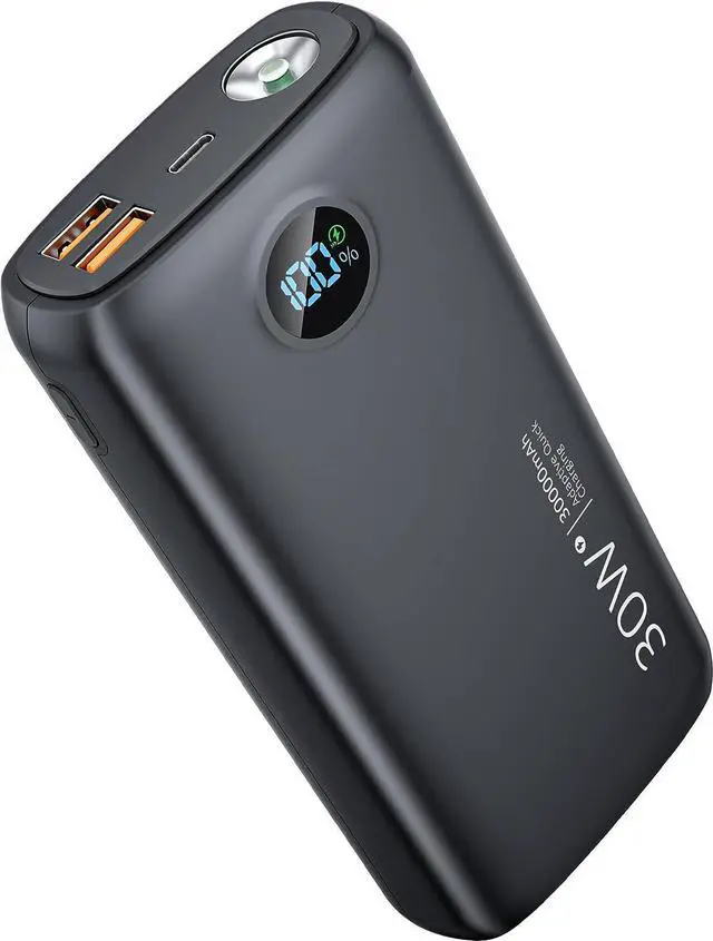 Main image of Portable Charger 30,000mAh-Output Input USB C Fast Charging LED Display SCP22.5W PD3.0 QC4.0 Power Bank, Flashlight External Battery Pack for iPhone, Samsung Galaxy, LG, and More Black