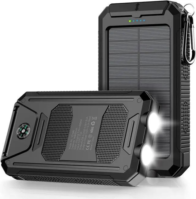 Main image of Power Bank Solar Charger 36800mAh 5V3.1A QC 3.0 Dual 2 USB Port Built-in Powerful Flashlight IPX7(Black)