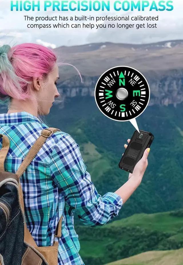 Alt view image 5 of 7 - Power Bank Solar Charger 36800mAh 5V3.1A QC 3.0 Dual 2 USB Port Built-in Powerful Flashlight IPX7(Black)