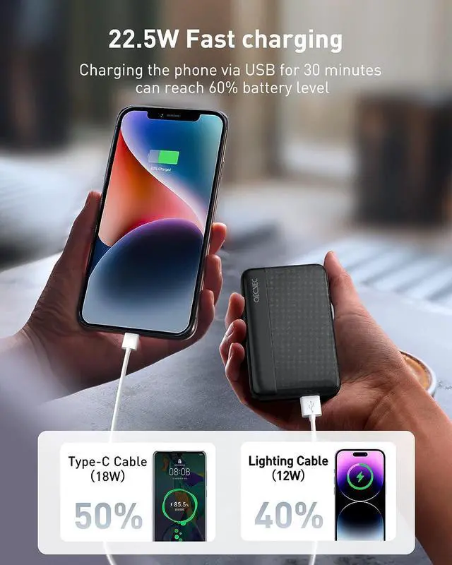 Alt view image 2 of 7 - Portable Charger with Built in Cords, Ultra-Compact 22.5W PD & QC 3.0 Fast Charging 10000mAh USB C Power Bank,Small LED Display Phone Battery Pack with Cable Compatible with iPhone,Samsung