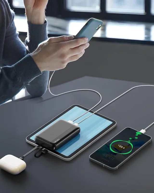 Alt view image 4 of 7 - Portable Charger with Built in Cords, Ultra-Compact 22.5W PD & QC 3.0 Fast Charging 10000mAh USB C Power Bank,Small LED Display Phone Battery Pack with Cable Compatible with iPhone,Samsung