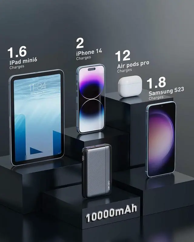 Alt view image 6 of 7 - Portable Charger with Built in Cords, Ultra-Compact 22.5W PD & QC 3.0 Fast Charging 10000mAh USB C Power Bank,Small LED Display Phone Battery Pack with Cable Compatible with iPhone,Samsung