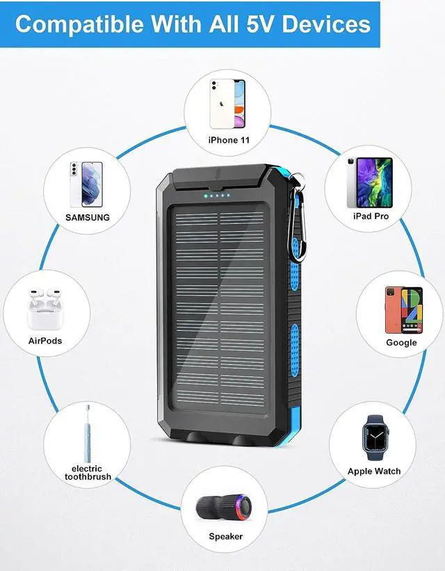 Alt view image 4 of 7 - Solar Charger,38800mAh Portable Solar Power Bank,Waterproof External Backup Battery Power Pack Charger with USB C/LED Flashlights Compatible with iPhone,Tablet,Android,Suitable for Outdoor Camping