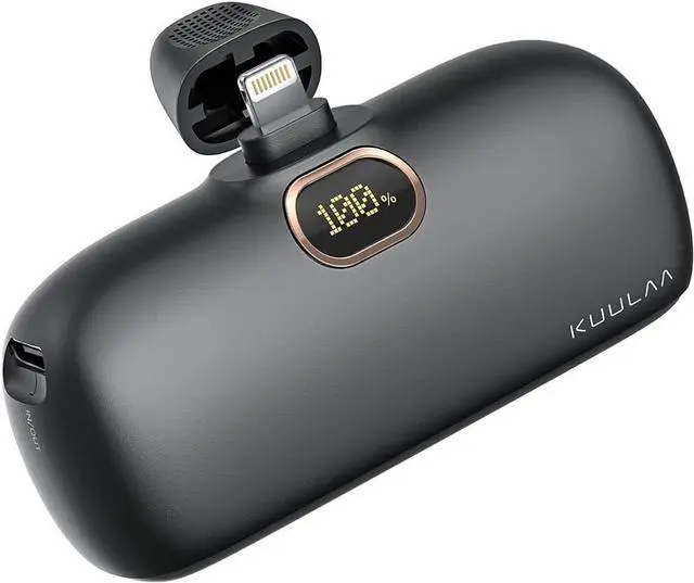 Main image of Kuulaa Small Portable Charger iPhone with Built-in Lightning Cable 5000mAh Power Bank Fast Charging for iPhone 14/13/13 Pro/12/12 Pro/11/XR/XS/X/8/7/6 Black