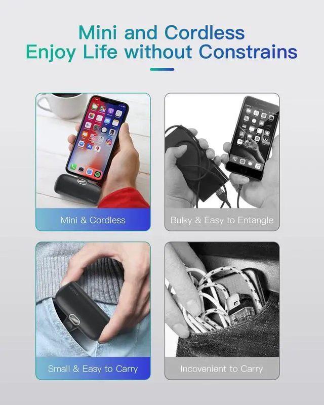 Alt view image 7 of 7 - Kuulaa Small Portable Charger iPhone with Built-in Lightning Cable 5000mAh Power Bank Fast Charging for iPhone 14/13/13 Pro/12/12 Pro/11/XR/XS/X/8/7/6 Black