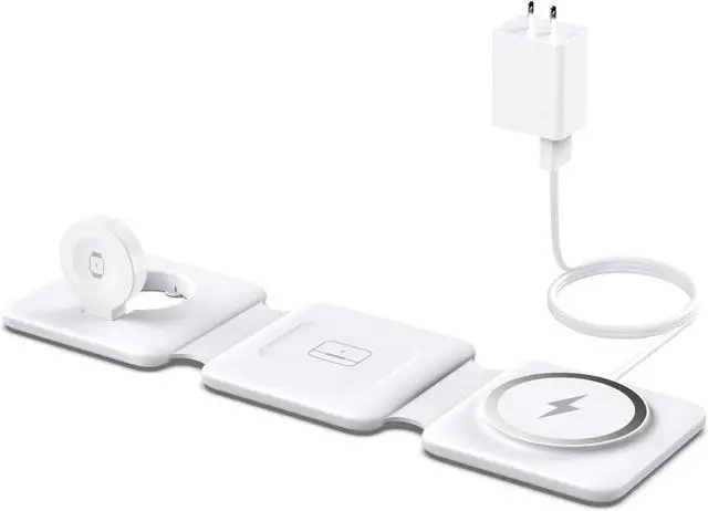 Main image of Charging Station for Apple Multiple Devices - 3 in 1 Foldable Magnetic Wireless Charger Dock - Travel Charging Pad for iPhone 15 14 13 12 Pro Max Plus Watch & Airpods