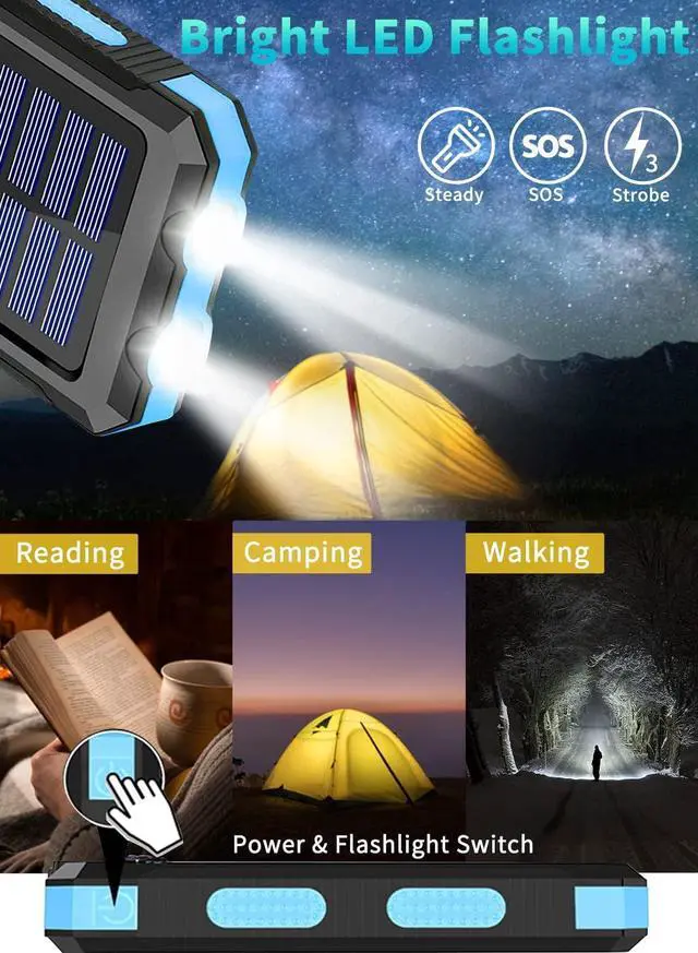 Alt view image 4 of 7 - Solar Power Bank 26800mAh Portable Solar Charger Dual 5V USB Outputs Fast Charger Built-in Bright LED Flashlight and Compass Cell Phone and Electronic Devices