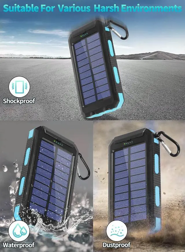 Alt view image 6 of 7 - Solar Power Bank 26800mAh Portable Solar Charger Dual 5V USB Outputs Fast Charger Built-in Bright LED Flashlight and Compass Cell Phone and Electronic Devices