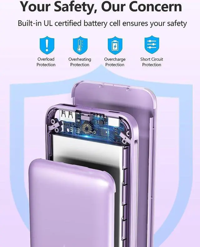Alt view image 4 of 6 - Portable Charger Power Bank with Built in Cable and AC Wall Plug, 10000mAh Fast USB C Phone Charger, Slim Thin Mini Charging Battery Pack Compatible with Smartphones and All USB-C Devices