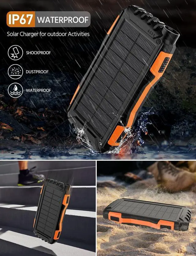 Alt view image 4 of 7 - Solar Charger Power Bank 42800mAh Portable Charger Power Bank External Battery Pack 5V3.1A Qc 3.0 Fast Charger Built-in Super Bright Flashlight (Orange)