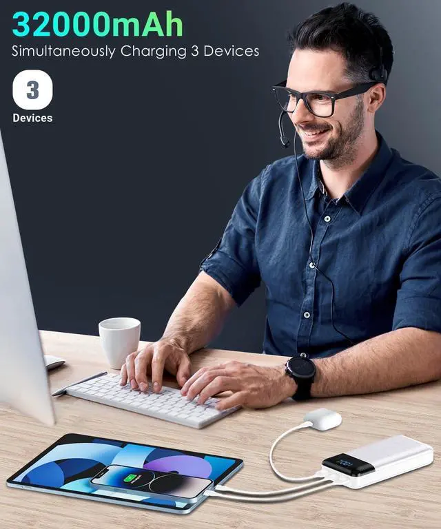 Alt view image 7 of 7 - Power-Bank-Portable-Charger - 32000mAh Power Bank Output 5V3A Fast Charging Portable Charger with Built-in LED Display Compatible with Smartphones and All USB Devices (White)