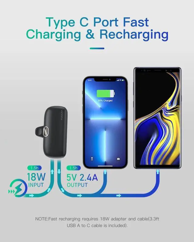 Alt view image 3 of 7 - Kuulaa Small Portable Charger iPhone with Built-in Lightning Cable 5000mAh Power Bank Fast Charging for iPhone 14/13/13 Pro/12/12 Pro/11/XR/XS/X/8/7/6 Black