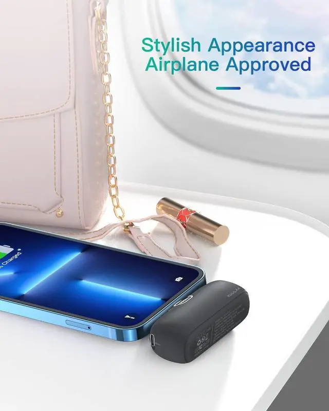 Alt view image 4 of 7 - Kuulaa Small Portable Charger iPhone with Built-in Lightning Cable 5000mAh Power Bank Fast Charging for iPhone 14/13/13 Pro/12/12 Pro/11/XR/XS/X/8/7/6 Black
