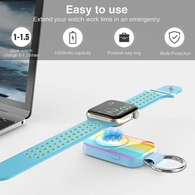 Alt view image 2 of 7 - i.VALUX Portable Charger for Apple Watch Series 8, Wireless iwatch Charger 1000mAh Key Chain Power Bank, Cute Smartwatch Charging Dock for Apple Watch SE Ultra Series 9/8/7/6/5/4/3 When Travel
