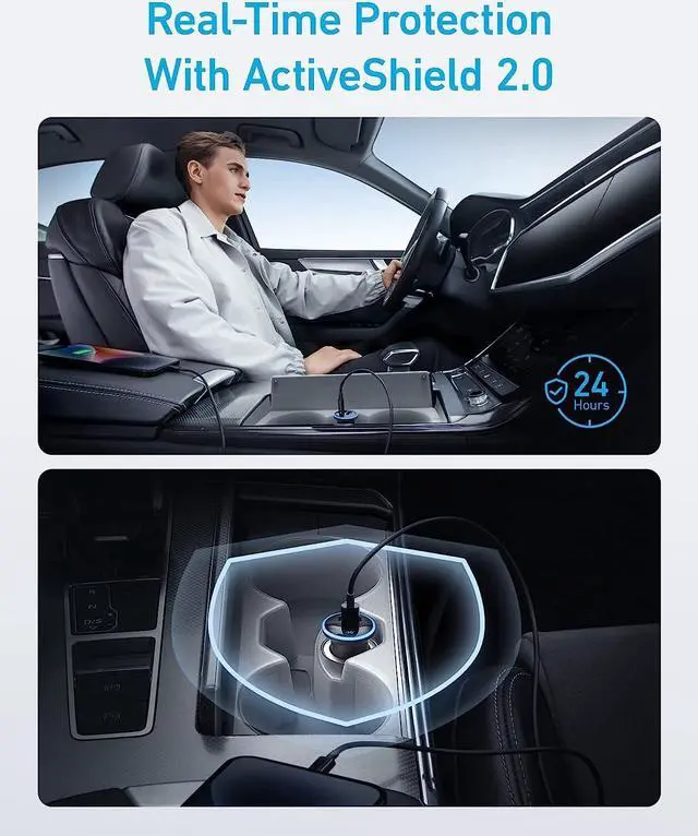 Alt view image 6 of 7 - USB C Car Charger Adapter 52.5W Cigarette Lighter Charger 323 Car Charger with 30W PowerIQ 3.0 Fast Charging Cable for iPhone 15/15 Pro Max 14/13/12 Series Galaxy S23/22 Pixel