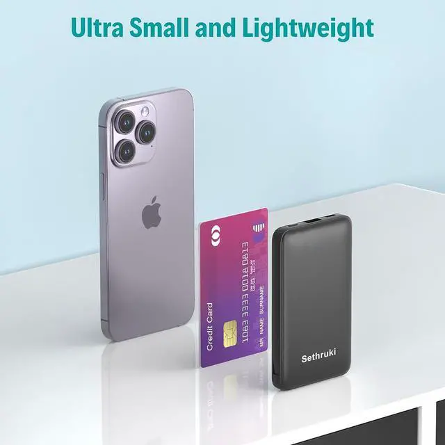 Alt view image 7 of 7 - Smallest Portable Charger with Built-in Cables 6000mAh,Ultra Slim Power Bank,Mini High Speed External Battery Packs,Lightweight USB C Phone Charger for iPhone Samsung Google Android (Black)