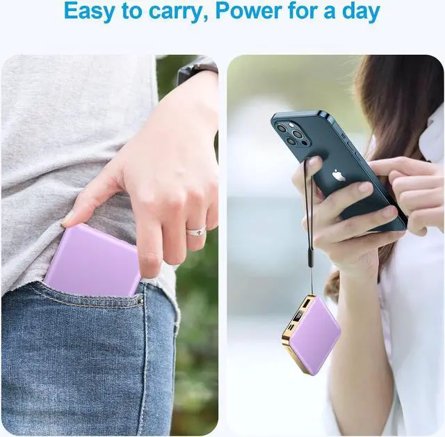 Alt view image 5 of 7 - Portable Charger 12000mAh with Built-in Cables,22.5W Fast Charging Power Bank,USB C Input/Output,Smart LED Display,Compact External Battery for iPhone 15,Samsung Galaxy,iPad,Tablets