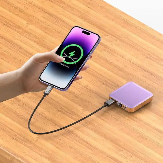 Alt view image 6 of 7 - Portable Charger 12000mAh with Built-in Cables,22.5W Fast Charging Power Bank,USB C Input/Output,Smart LED Display,Compact External Battery for iPhone 15,Samsung Galaxy,iPad,Tablets