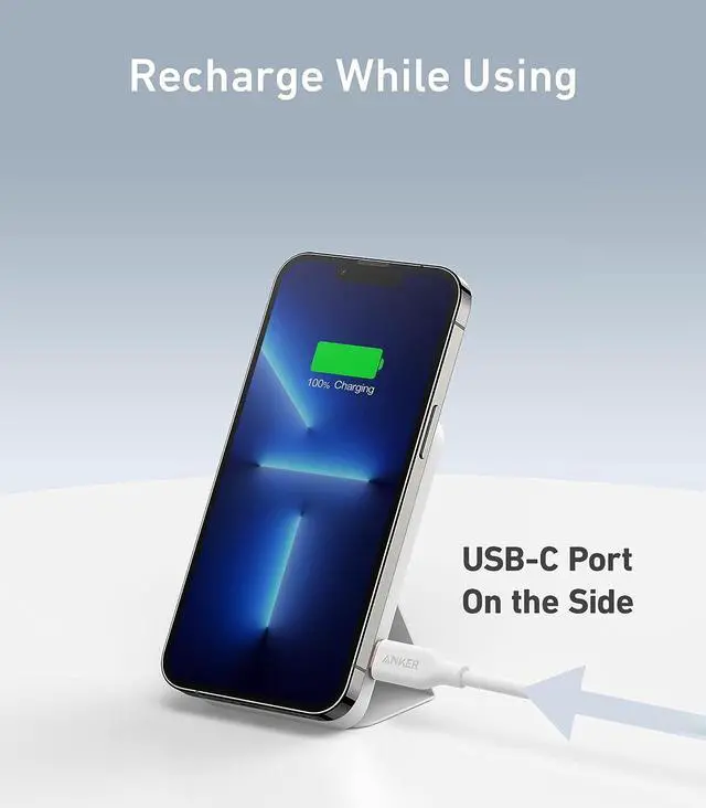 Alt view image 6 of 7 - 622 Magnetic Battery (MagGo) 5 000mAh Foldable Magnetic Wireless Portable Charger with Stand and USB-C Port (On The Side) Magsafe-Compatible for iPhone 16/15/14/13 Series