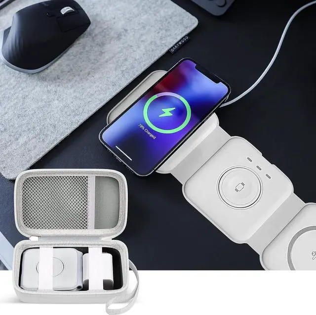 Alt view image 6 of 7 - Travel Case for UCOMX for Nano/for Iseyyox/for LISEN/for RTOPS 3 in 1 Wireless Charger, Foldable Magnetic Charging Station Storage Holder Bag for Fast Charge Pad Cable and Adapter, White-Box Only