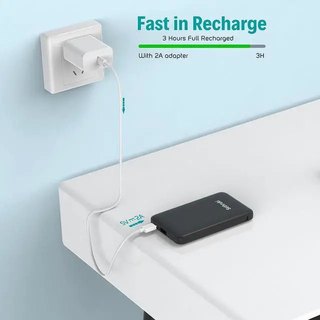 Alt view image 3 of 7 - Smallest Portable Charger with Built-in Cables 6000mAh,Ultra Slim Power Bank,Mini High Speed External Battery Packs,Lightweight USB C Phone Charger for iPhone Samsung Google Android (Black)
