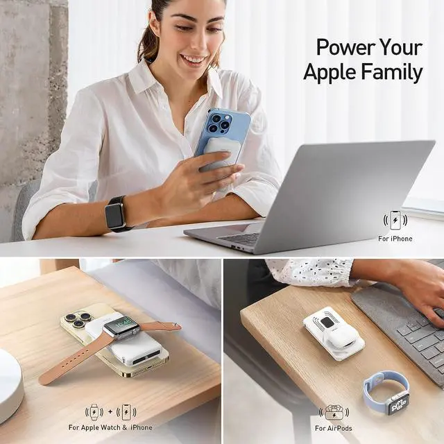 Alt view image 3 of 7 - iWALK MAG-X Magnetic Wireless Power Bank with iWatch Charger,10000mAh PD Fast Charging Portable Charger Compact Battery Pack Compatible with iPhone 15/14/13/12 Series,Apple Watch Ultra/8/7/6/5/4