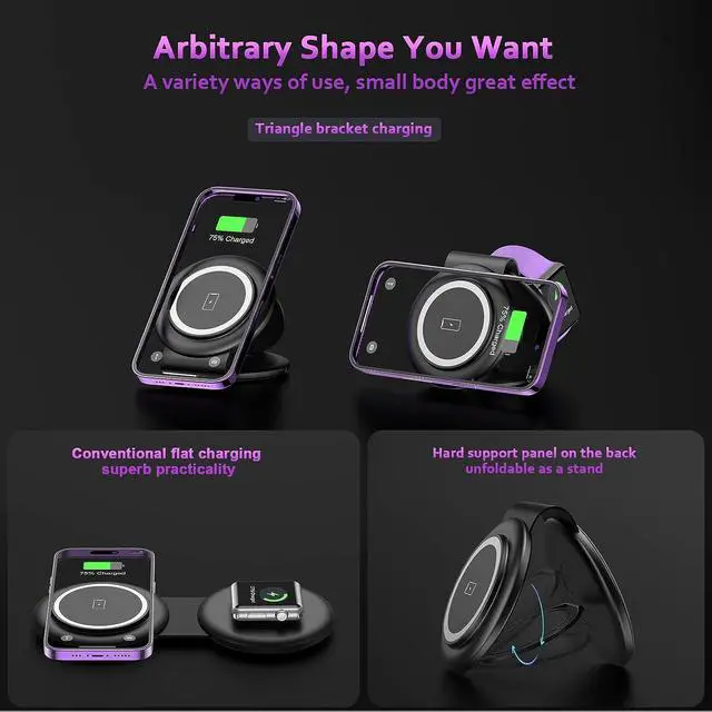 Alt view image 7 of 7 - UCOMX Nano Mini Magnetic 2 in 1 Wireless Charger,Traveler Wireless Folding Charging Station,Compatible for iPhone 12/13/14/15 Pro Max,AirPods Pro,iWatch Ultra,Travel Charger for Multple Devices