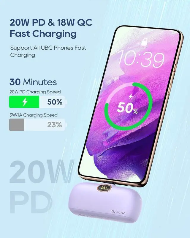Alt view image 2 of 7 - Kuulaa USB C Portable Charger Mini Power Bank 5000mAh Battery Pack 20W PD Fast Charging Portable Phone Charger for iPhone 15/15 Plus/15 Pro/15 Pro Max, Samsung, Google, etc