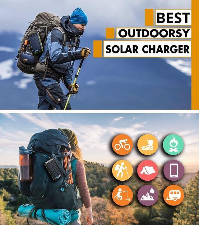 Alt view image 6 of 7 - SolarCharger Power Bank 20000mAh, Portable Solar Pone Charger with Compass,Carabiner, Whistle,Flashlights,Solar Panel Charger,Camping Gear Accessory (Green)