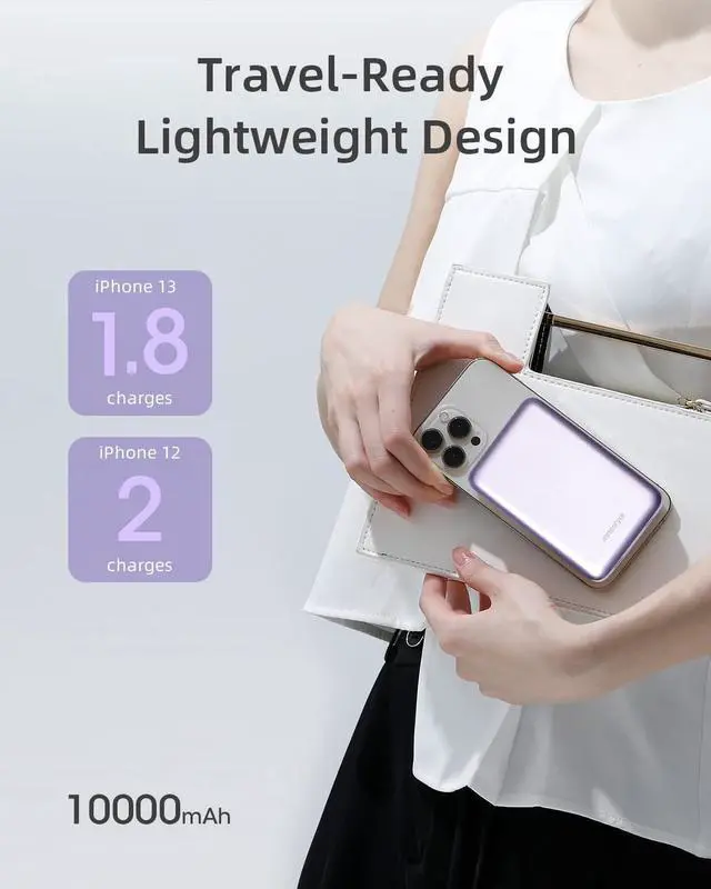 Alt view image 2 of 7 - Magnetic Wireless Power Bank, 10000mAh Magnetic iPhone Charger with USB-C Cable PD 20W Fast Charging, Wireless Portable Charger for iPhone 15/14/13/12 Plus Mini Pro Max