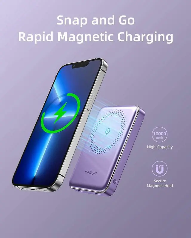 Alt view image 3 of 7 - Magnetic Wireless Power Bank, 10000mAh Magnetic iPhone Charger with USB-C Cable PD 20W Fast Charging, Wireless Portable Charger for iPhone 15/14/13/12 Plus Mini Pro Max
