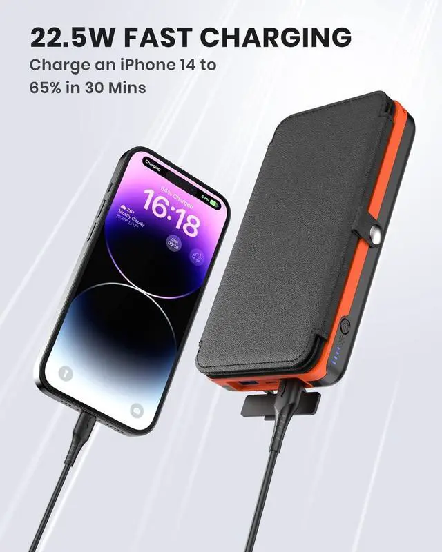 Alt view image 2 of 7 - Hiluckey Solar Charger 27000mAh Power Bank 22.5W Fast Charging Portable Phone Charger with 4 Solar Panels USB C PD External Battery Pack with 3 USB Outputs for Cellphone Tablet