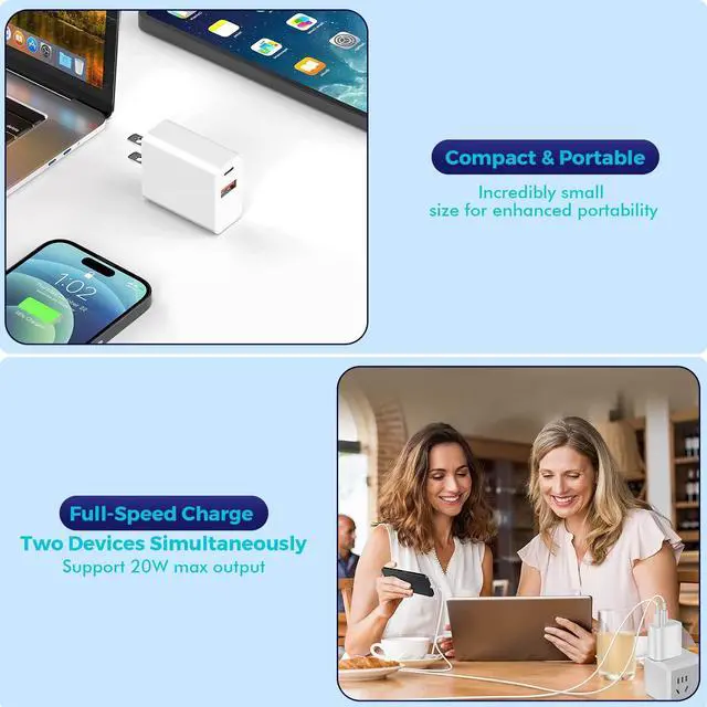 Alt view image 6 of 7 - iPhone 16/15 Charger Block 2Pack 20W Dual Port PD Fast USB C Wall Charger Adapter + USB A Quick Charging Brick Plug Compatible with iPhone 16/15/14/13/12/11/Pro Max/Plus/XS/XR/X iPad AirPods and More
