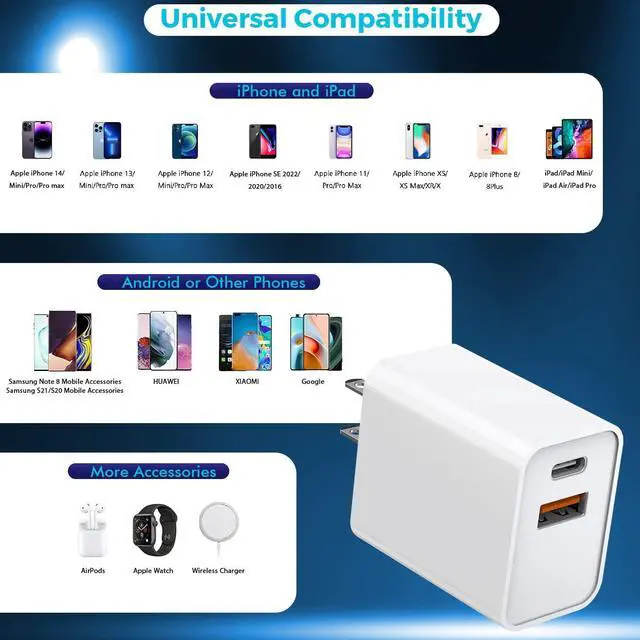 Alt view image 7 of 7 - iPhone 16/15 Charger Block 2Pack 20W Dual Port PD Fast USB C Wall Charger Adapter + USB A Quick Charging Brick Plug Compatible with iPhone 16/15/14/13/12/11/Pro Max/Plus/XS/XR/X iPad AirPods and More