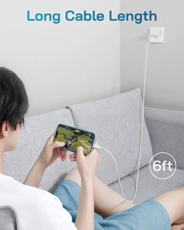 Alt view image 5 of 7 - i Phone Charger Fast Charging-20W USB-C Block with 6 Ft Cord [MFi Certified] Compatible with IP 14/13/12/11/X Series, i Pad & More [3 Pack]