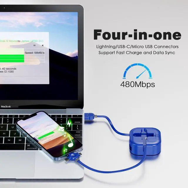 Alt view image 3 of 7 - Multi Charging Cable 4.5A [4Ft/2Pack] Multi Fast Charging Cord Retractable USB Cable 3 in 1 Multi Charger Cable with Lightning/Type C/Micro USB Ports for Cell Phones,Samsung Galaxy,iPhone,PS,Tablets