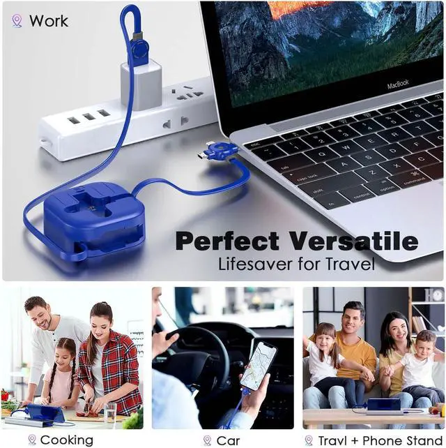 Alt view image 4 of 7 - Multi Charging Cable 4.5A [4Ft/2Pack] Multi Fast Charging Cord Retractable USB Cable 3 in 1 Multi Charger Cable with Lightning/Type C/Micro USB Ports for Cell Phones,Samsung Galaxy,iPhone,PS,Tablets